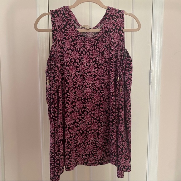 Michael Kors Purple Floral Cold Shoulder Top Size XL - Open Shoulder Design - Picture 8 of 8